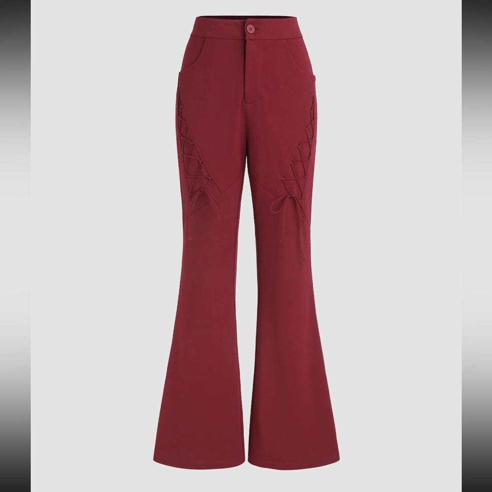 Cider Solid Lace Up Flared Trousers